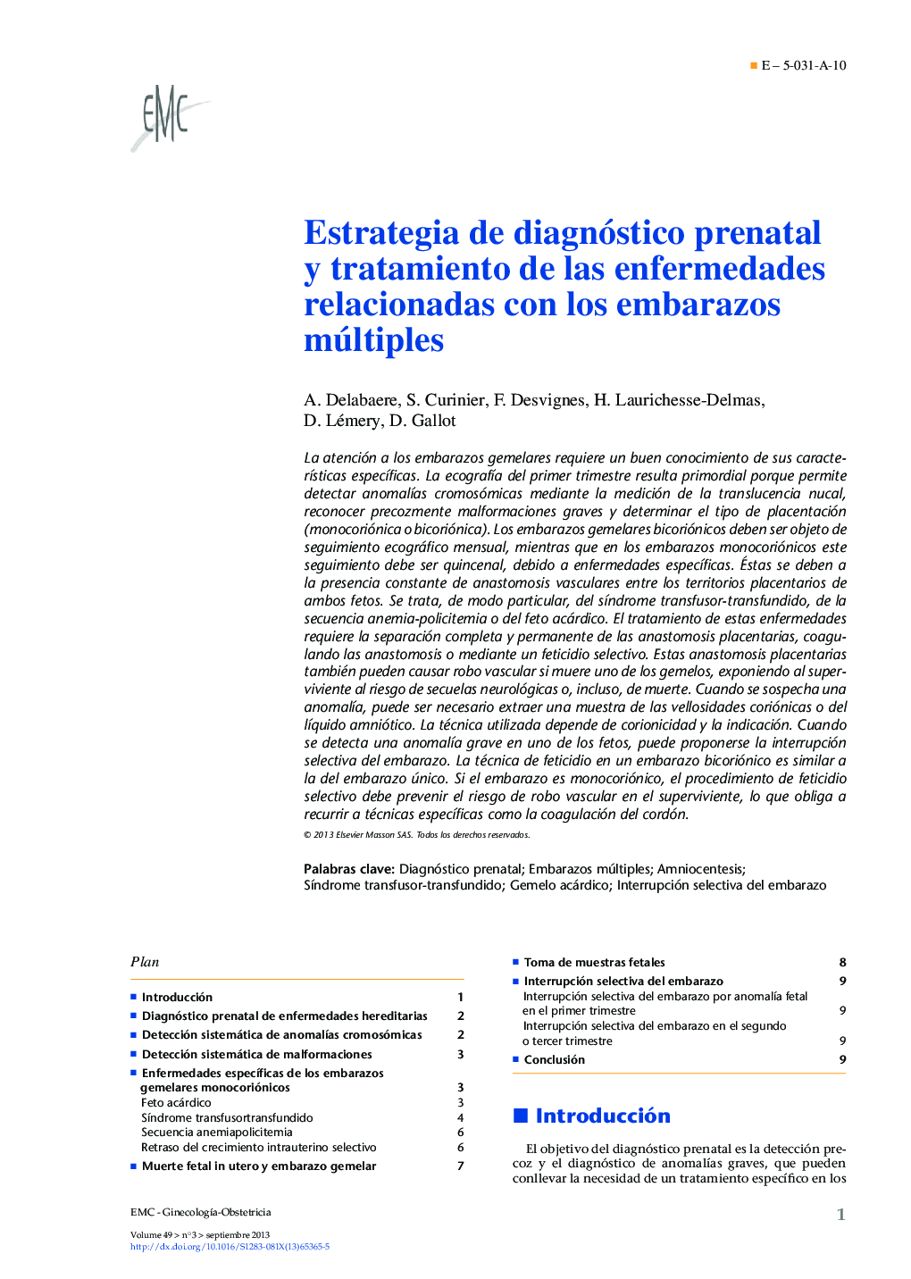 Estrategia de diagnóstico prenatal y tratamiento de las enfermedades relacionadas con los embarazos múltiples