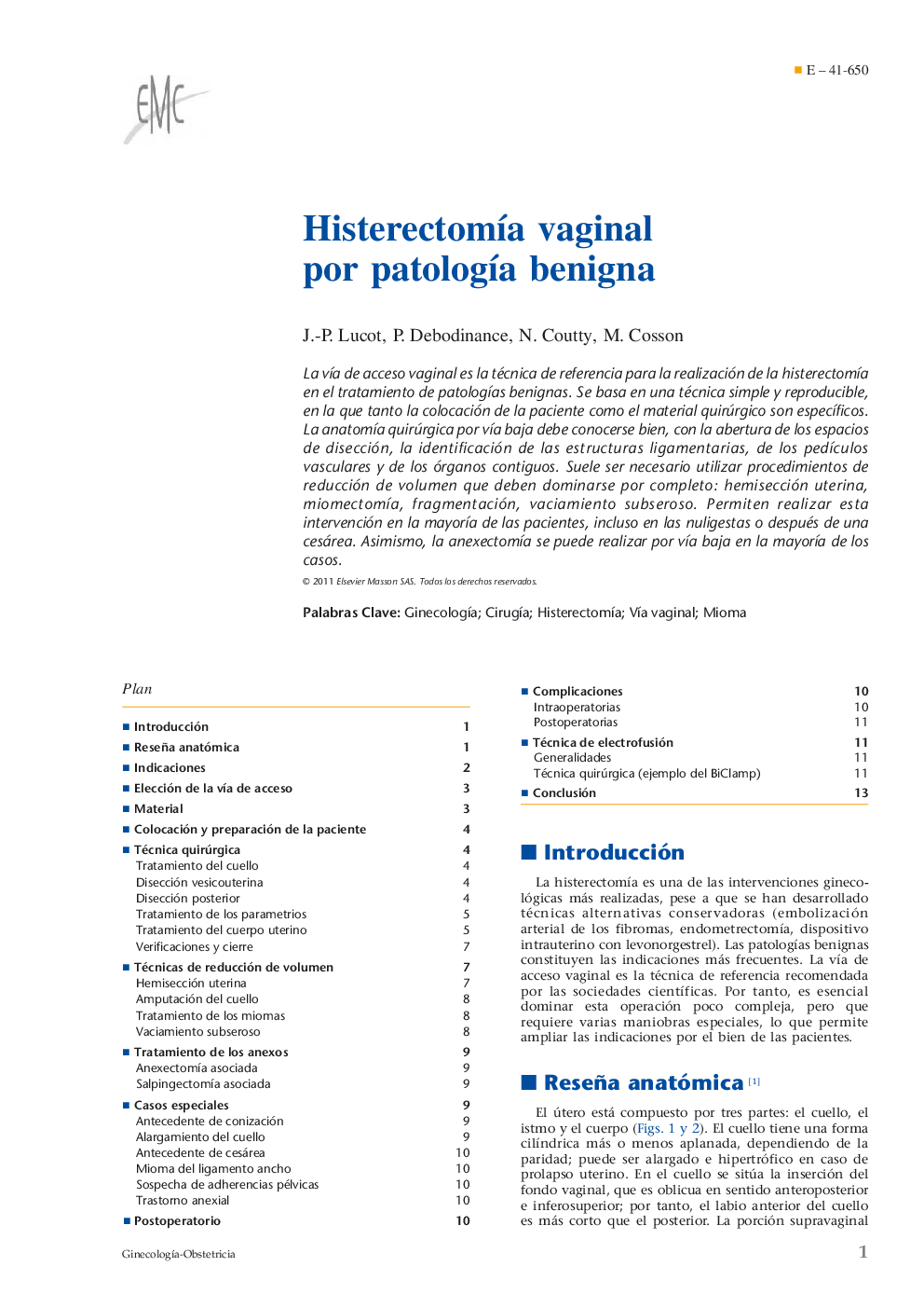 Histerectomía vaginal por patología benigna