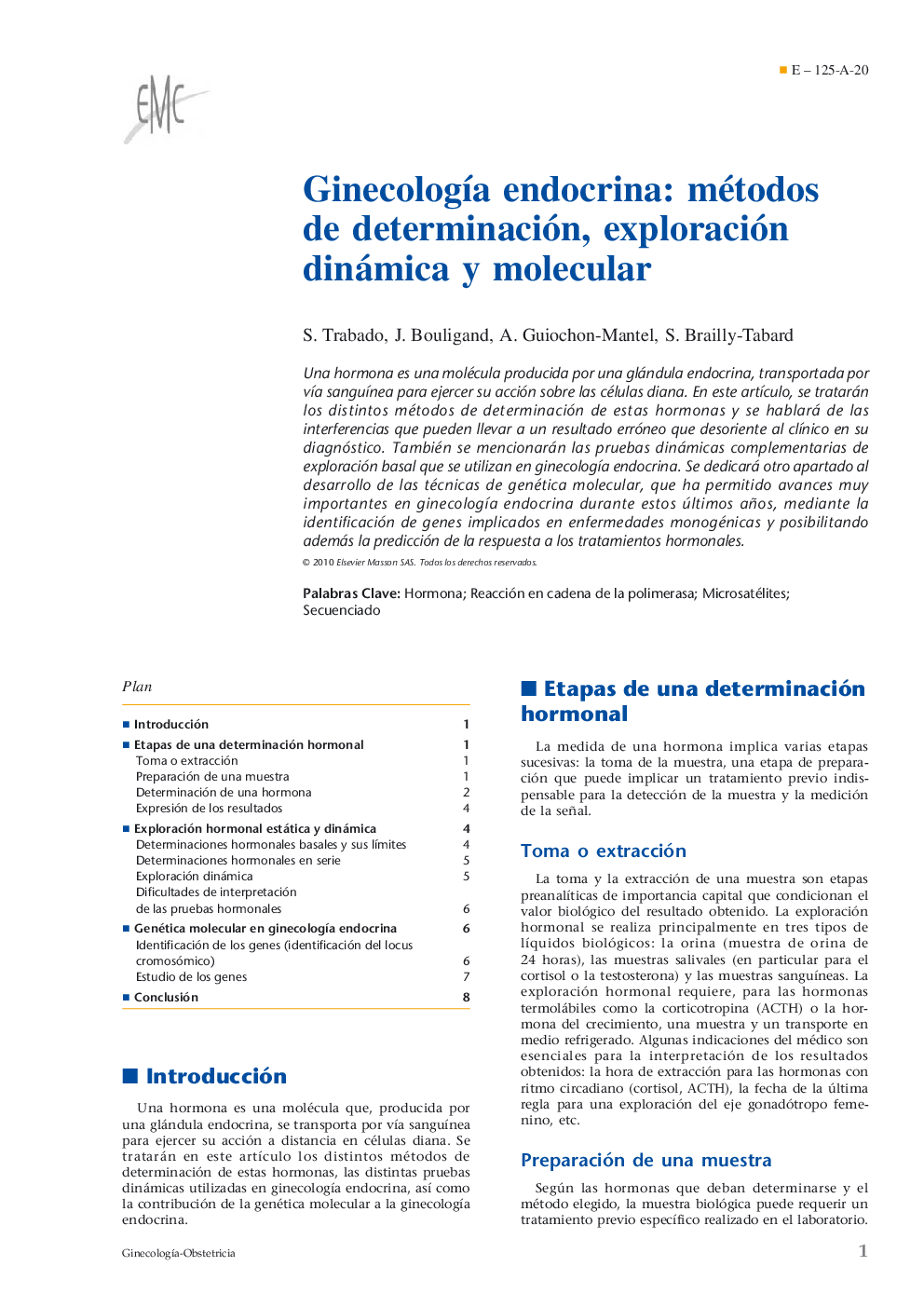 Ginecología endocrina: métodos de determinación, exploración dinámica y molecular