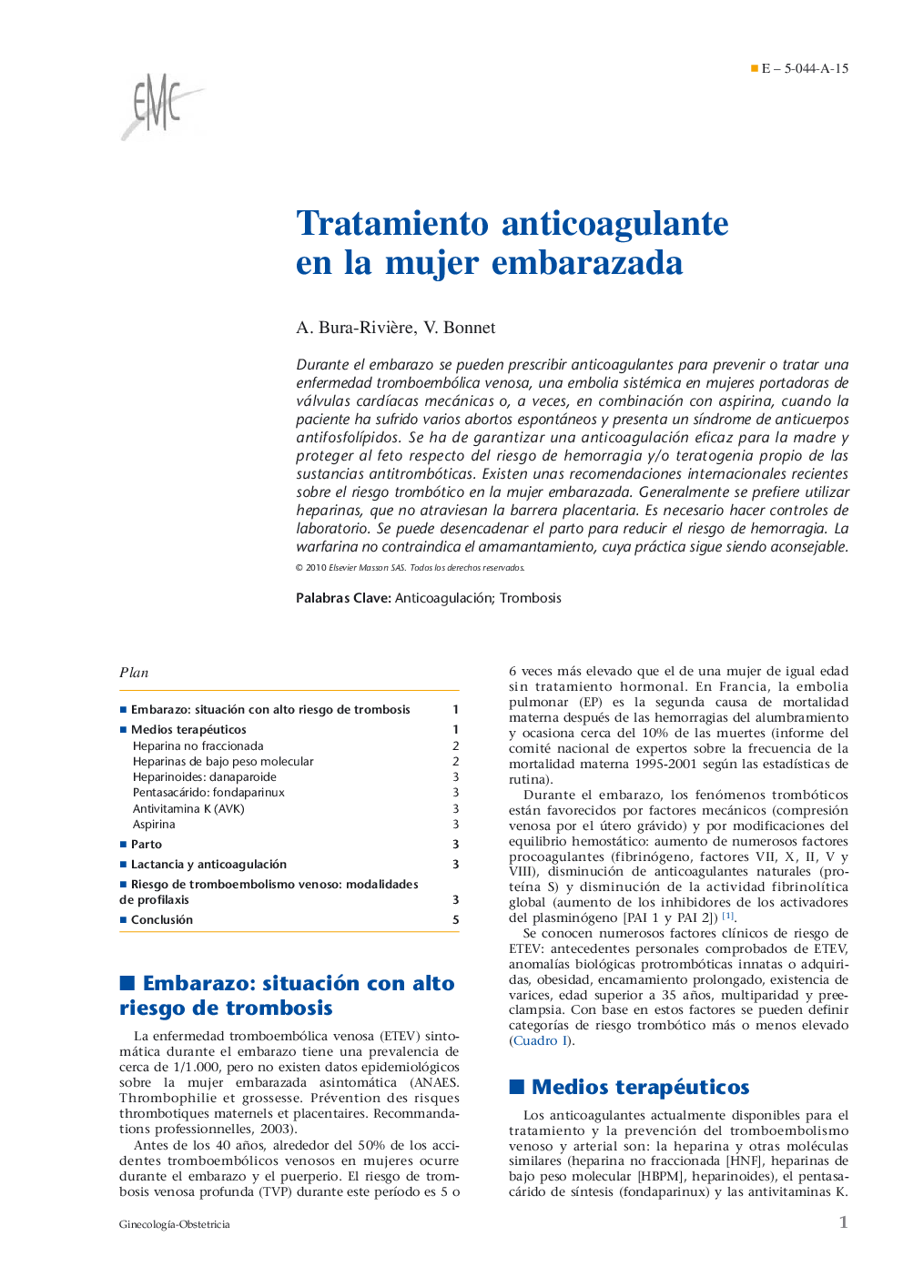 Tratamiento anticoagulante en la mujer embarazada