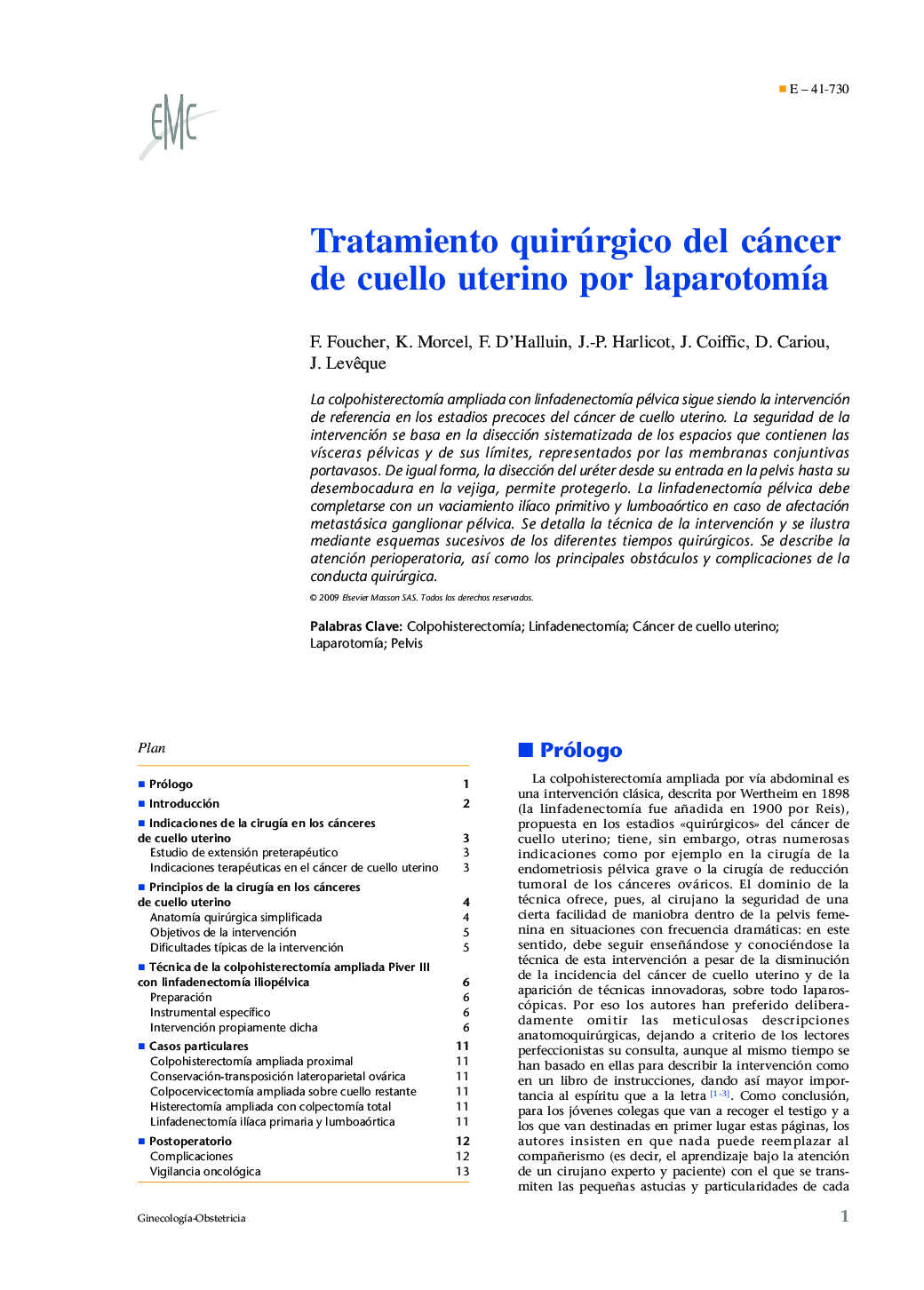 Tratamiento quirúrgico del cáncer de cuello uterino por laparotomía