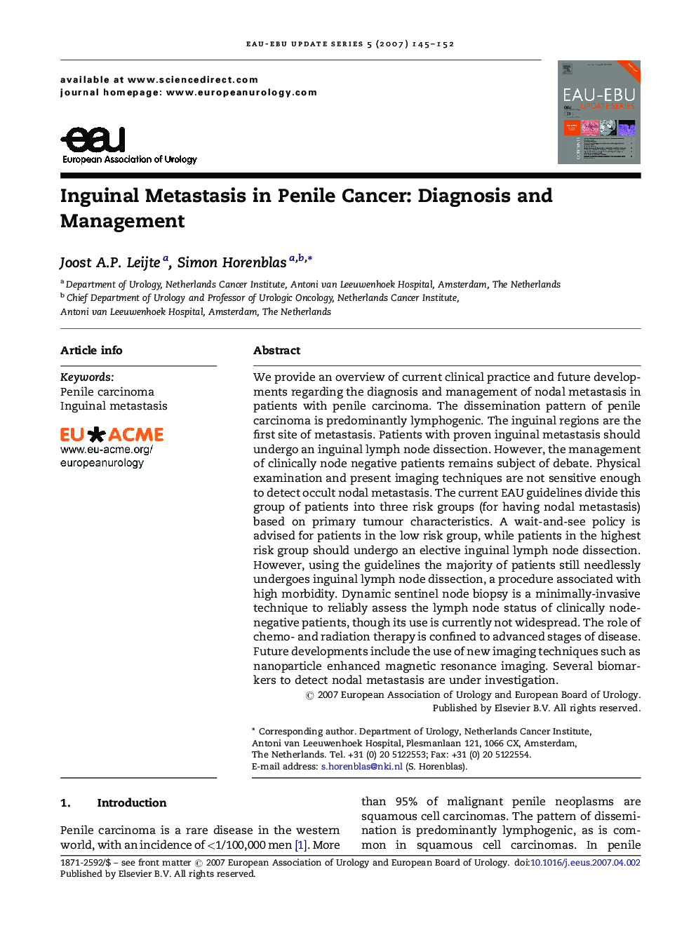 Inguinal Metastasis in Penile Cancer: Diagnosis and Management