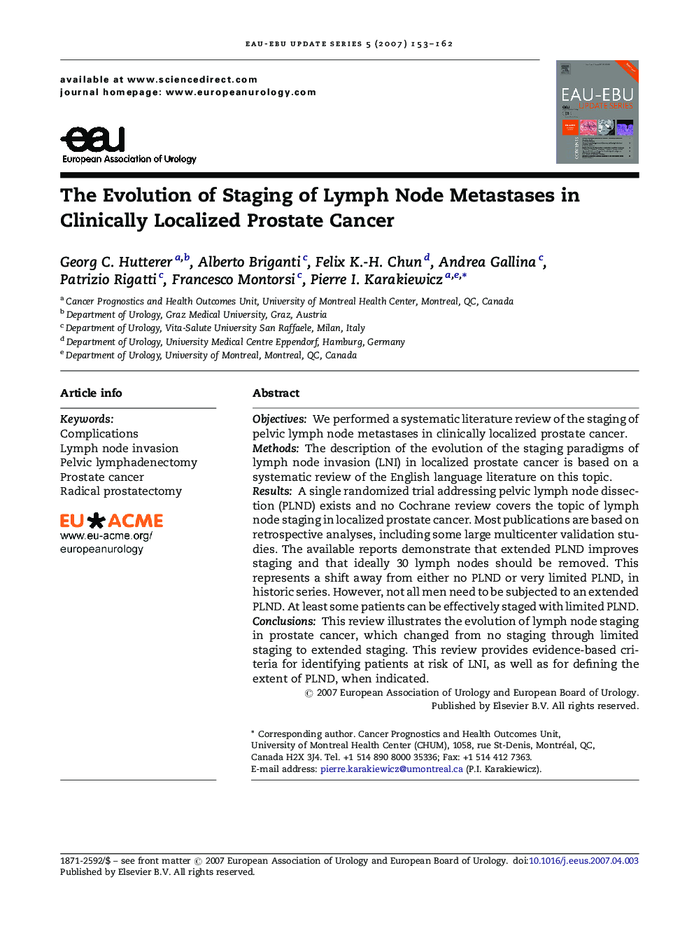 The Evolution of Staging of Lymph Node Metastases in Clinically Localized Prostate Cancer