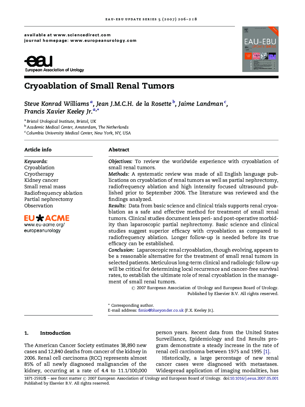 Cryoablation of Small Renal Tumors