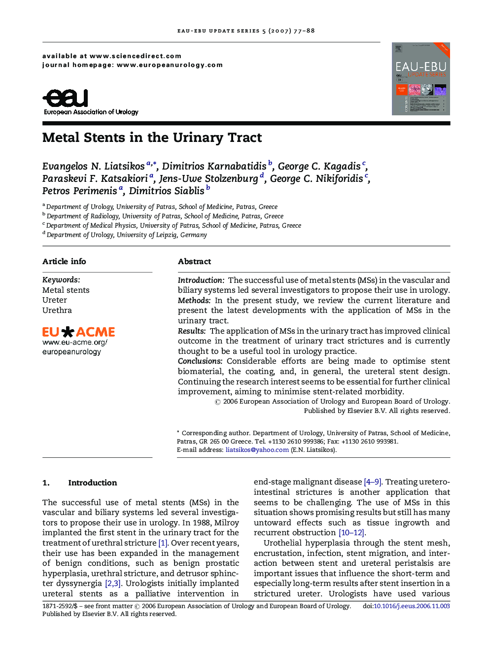 Metal Stents in the Urinary Tract