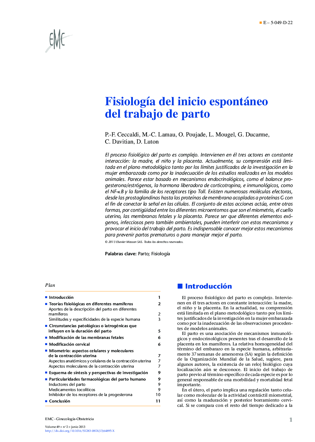 Fisiología del inicio espontáneo del trabajo de parto