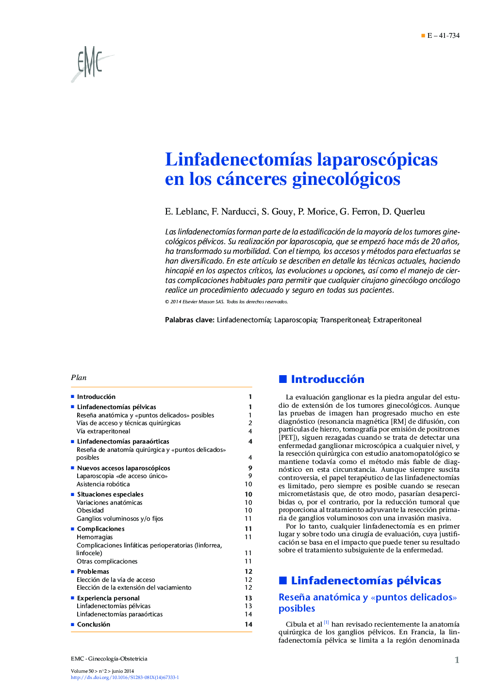 Linfadenectomías laparoscópicas en los cánceres ginecológicos