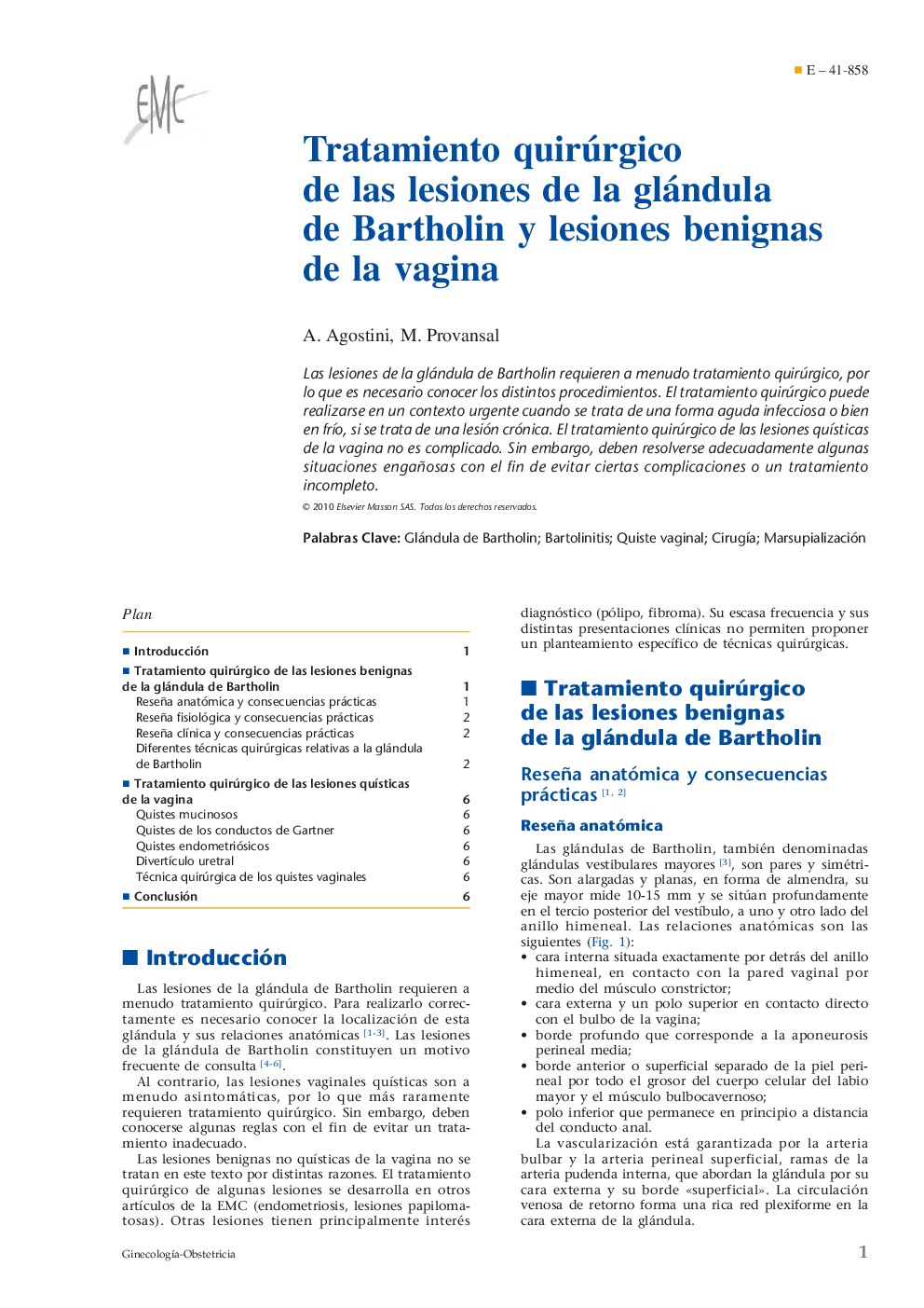 Tratamiento quirúrgico de las lesiones de la glándula de Bartholin y lesiones benignas de la vagina