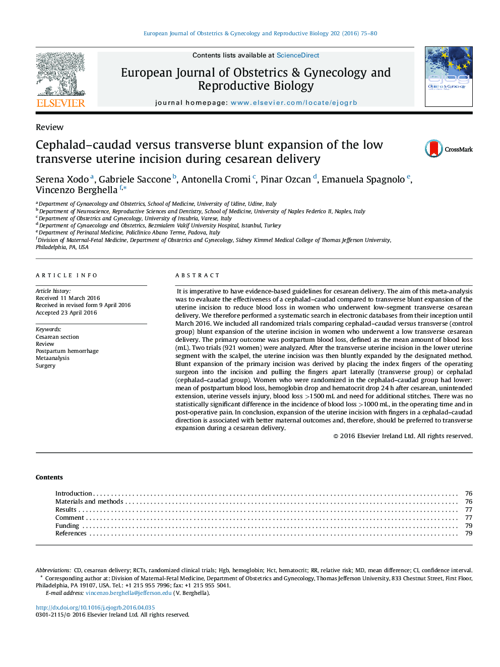 Cephalad–caudad versus transverse blunt expansion of the low transverse uterine incision during cesarean delivery