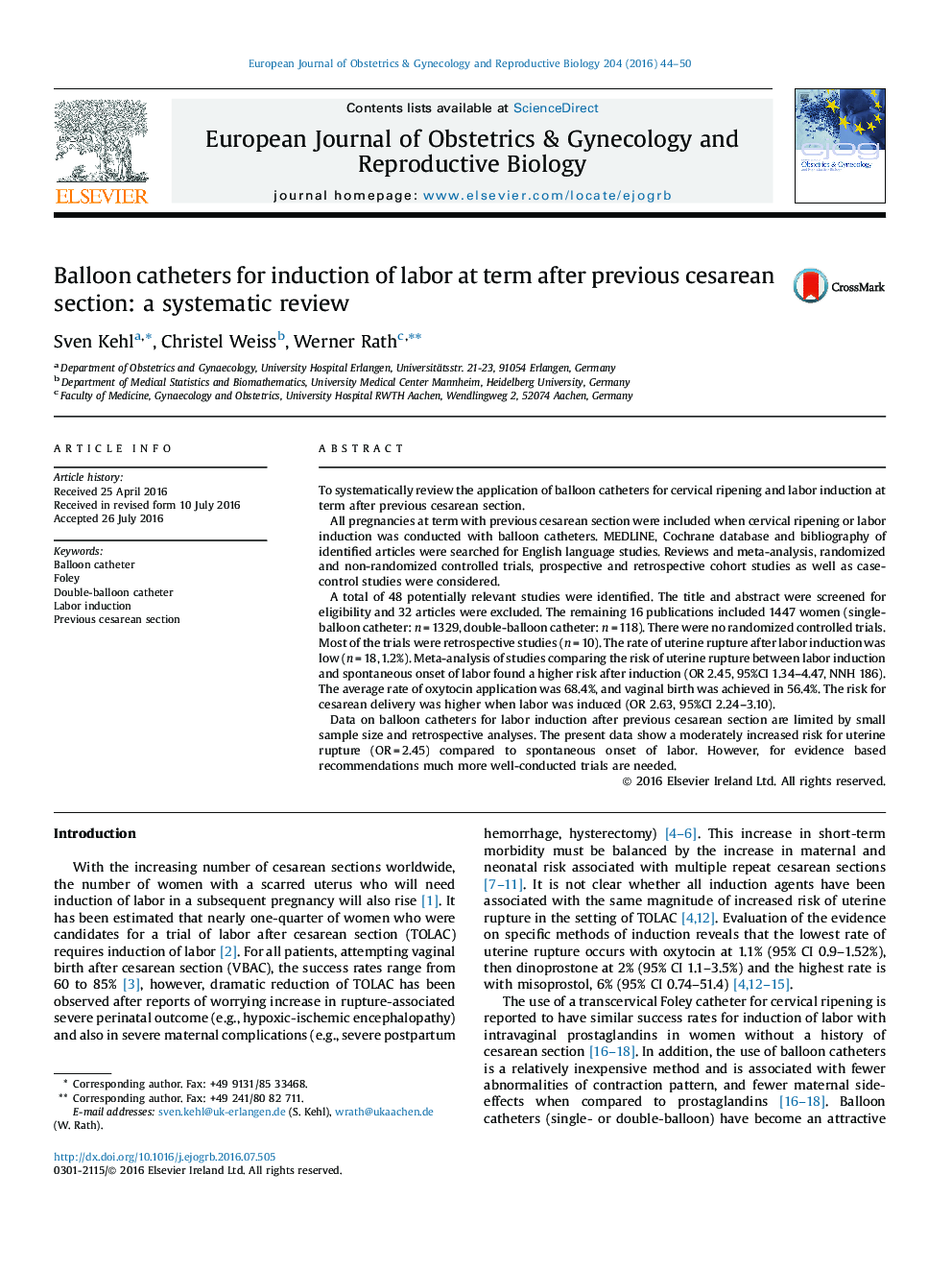 Balloon catheters for induction of labor at term after previous cesarean section: a systematic review