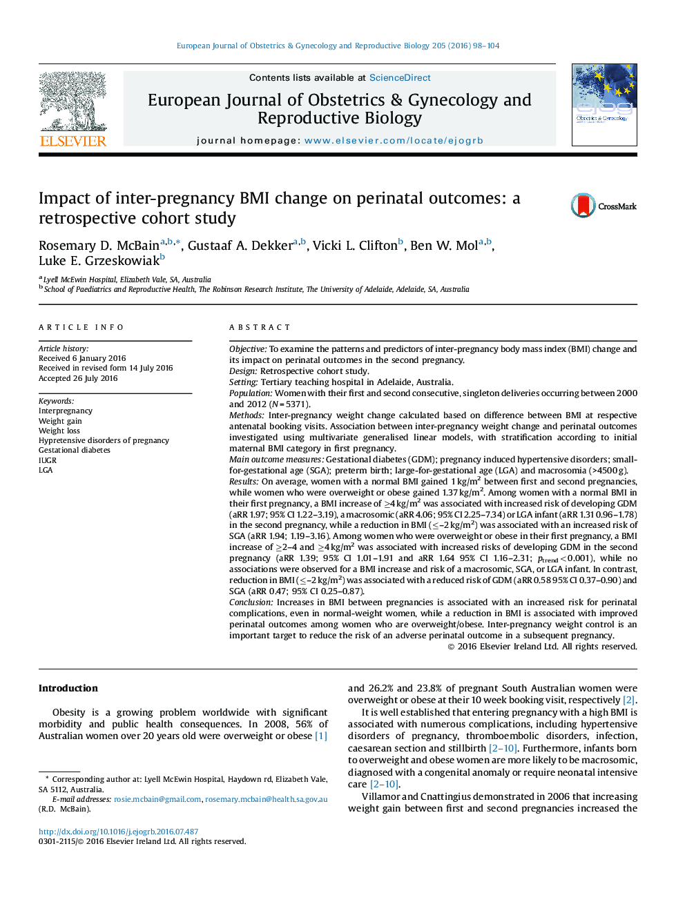 Impact of inter-pregnancy BMI change on perinatal outcomes: a retrospective cohort study