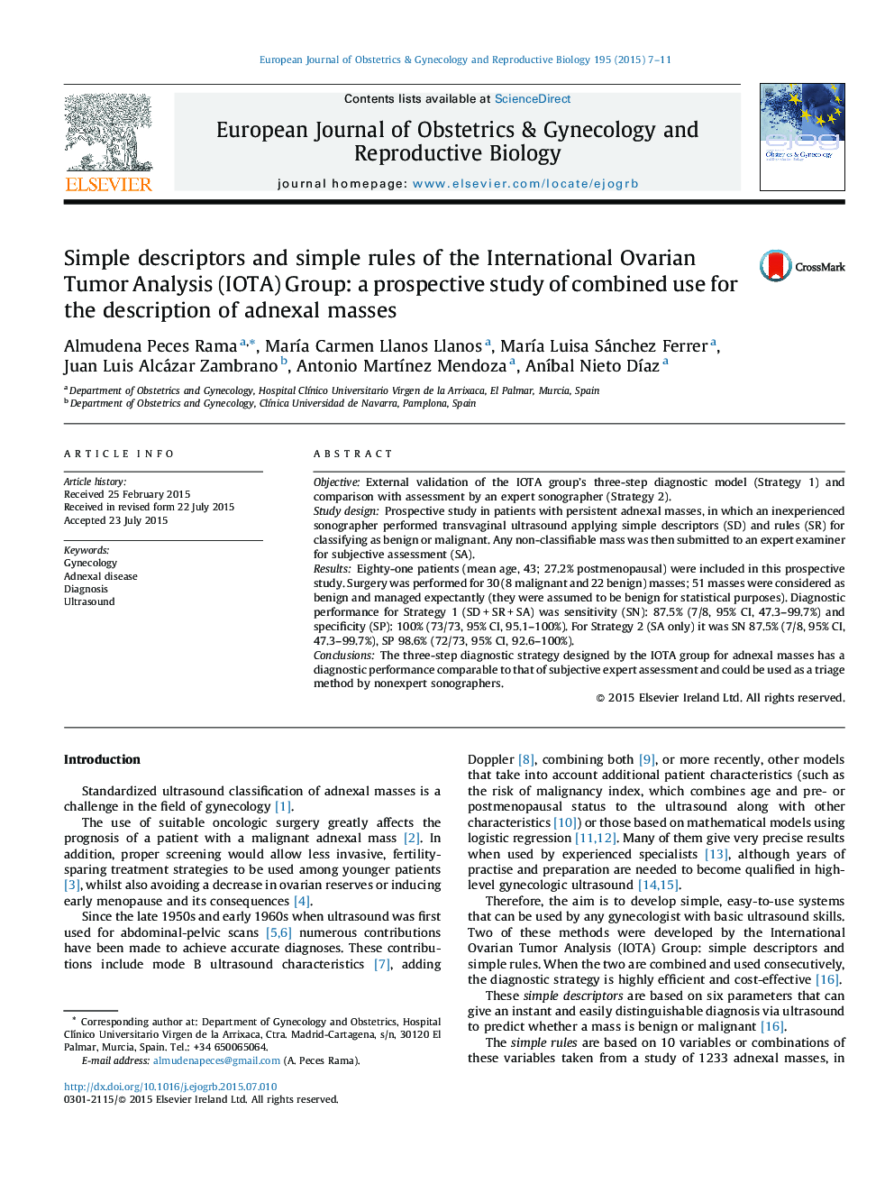 Simple descriptors and simple rules of the International Ovarian Tumor Analysis (IOTA) Group: a prospective study of combined use for the description of adnexal masses