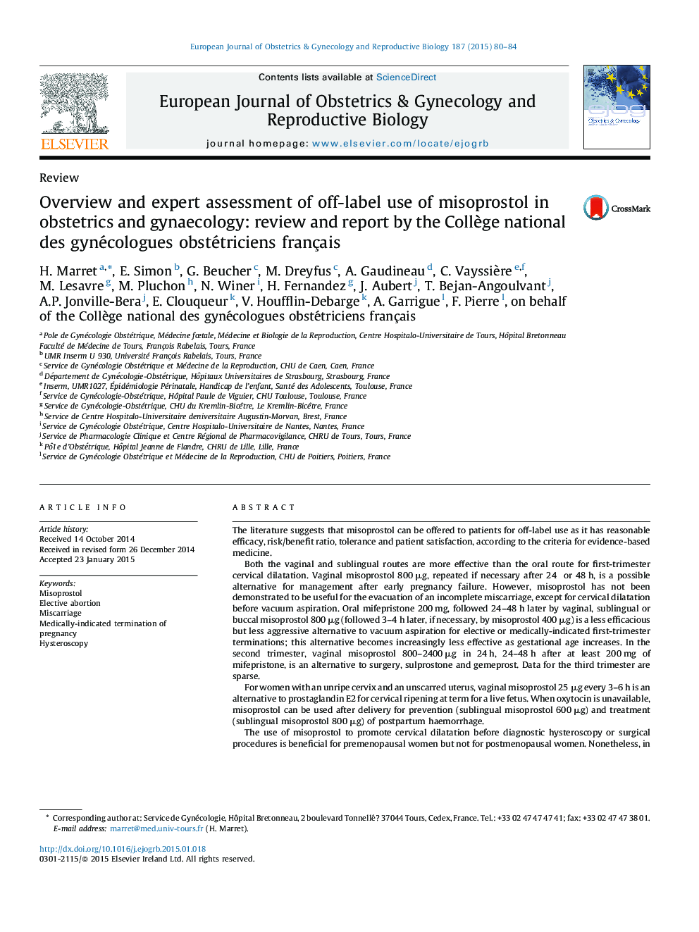 Overview and expert assessment of off-label use of misoprostol in obstetrics and gynaecology: review and report by the Collège national des gynécologues obstétriciens français