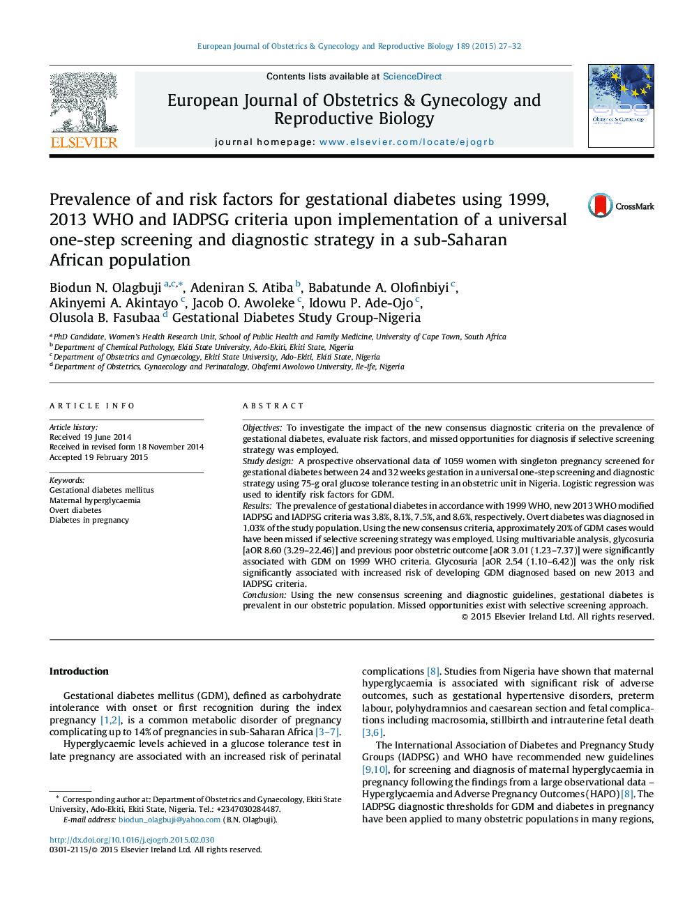 Prevalence of and risk factors for gestational diabetes using 1999, 2013 WHO and IADPSG criteria upon implementation of a universal one-step screening and diagnostic strategy in a sub-Saharan African population