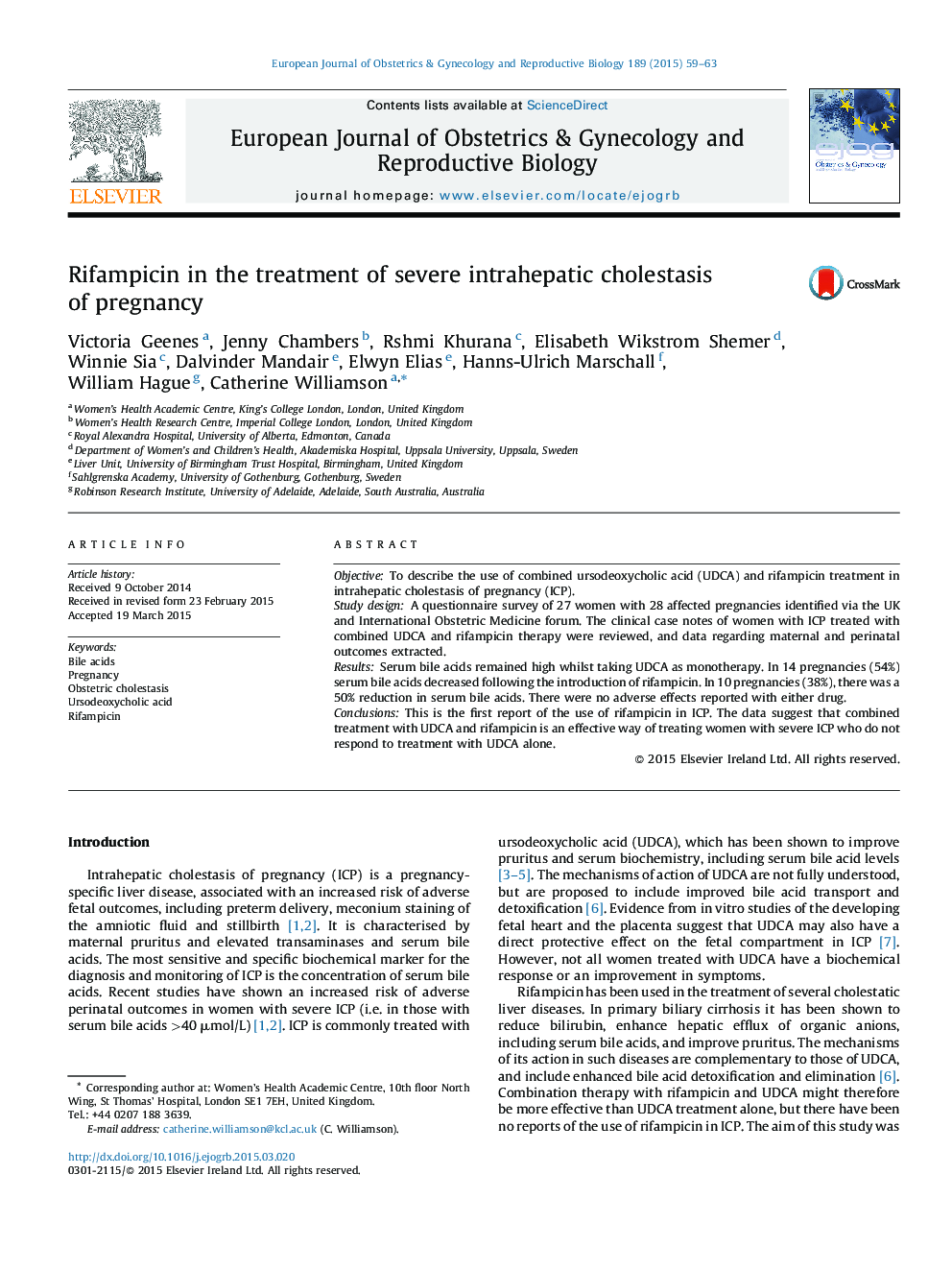 Rifampicin in the treatment of severe intrahepatic cholestasis of pregnancy