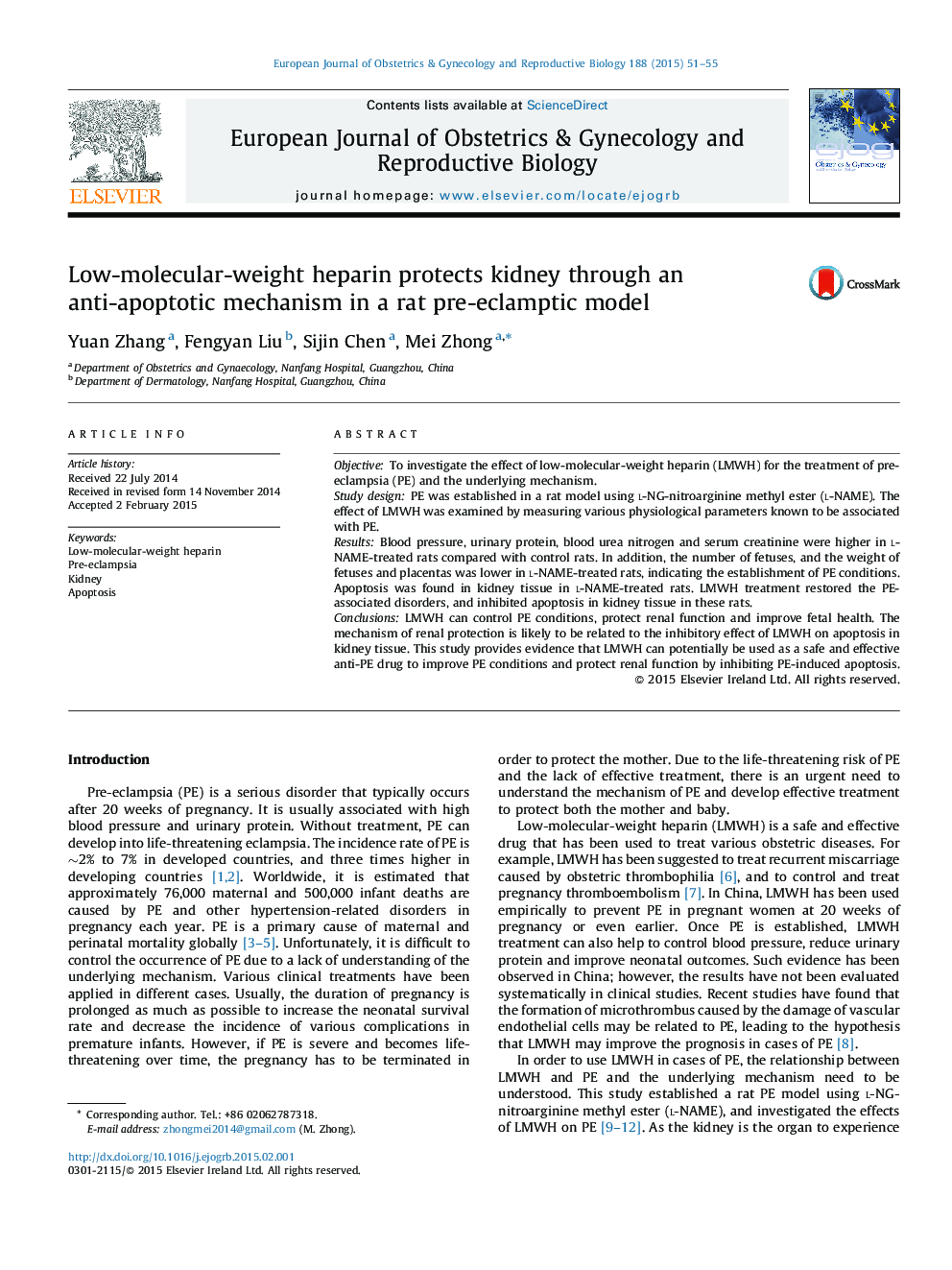 Low-molecular-weight heparin protects kidney through an anti-apoptotic mechanism in a rat pre-eclamptic model