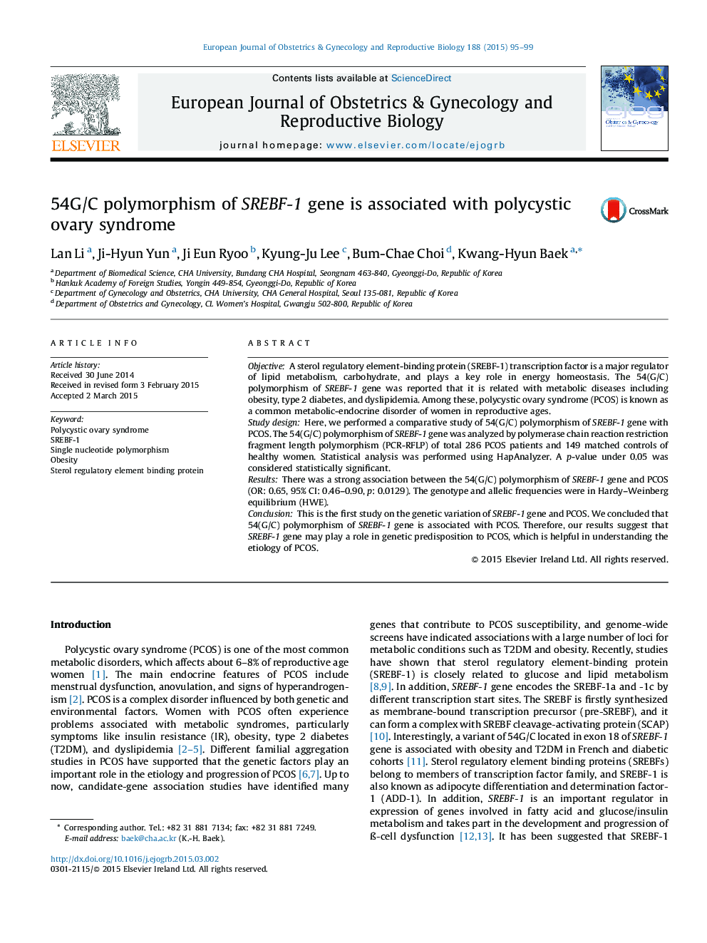 54G/C polymorphism of SREBF-1 gene is associated with polycystic ovary syndrome