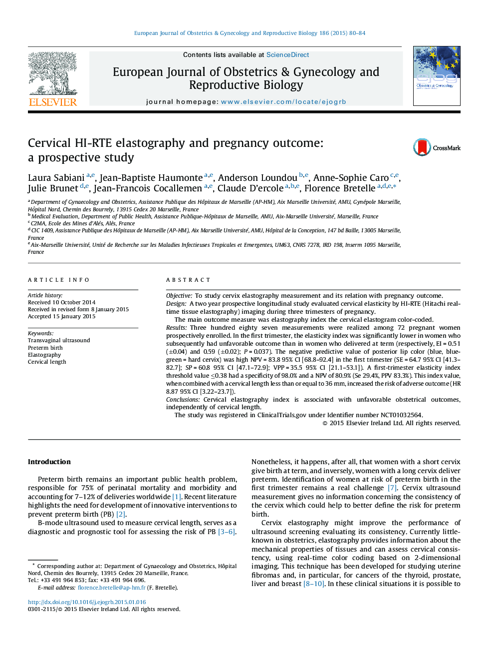 Cervical HI-RTE elastography and pregnancy outcome: a prospective study