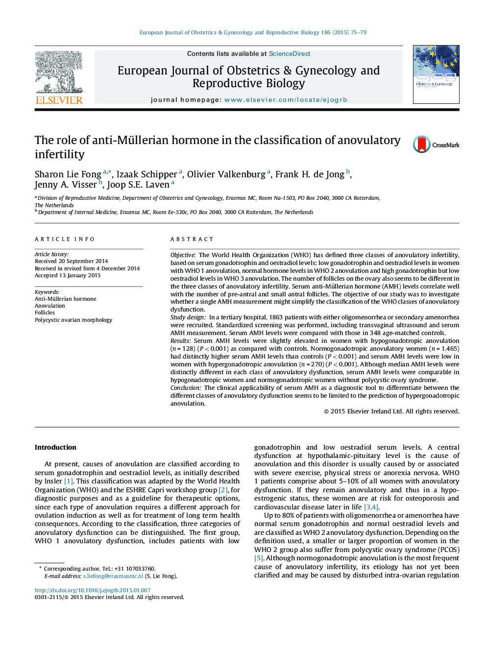 The role of anti-Müllerian hormone in the classification of anovulatory infertility