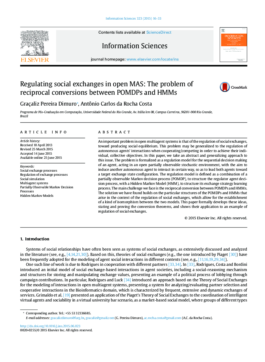 Regulating social exchanges in open MAS: The problem of reciprocal conversions between POMDPs and HMMs