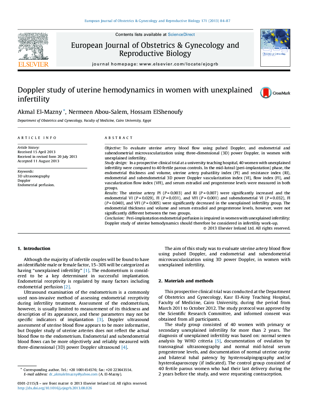 Doppler study of uterine hemodynamics in women with unexplained infertility