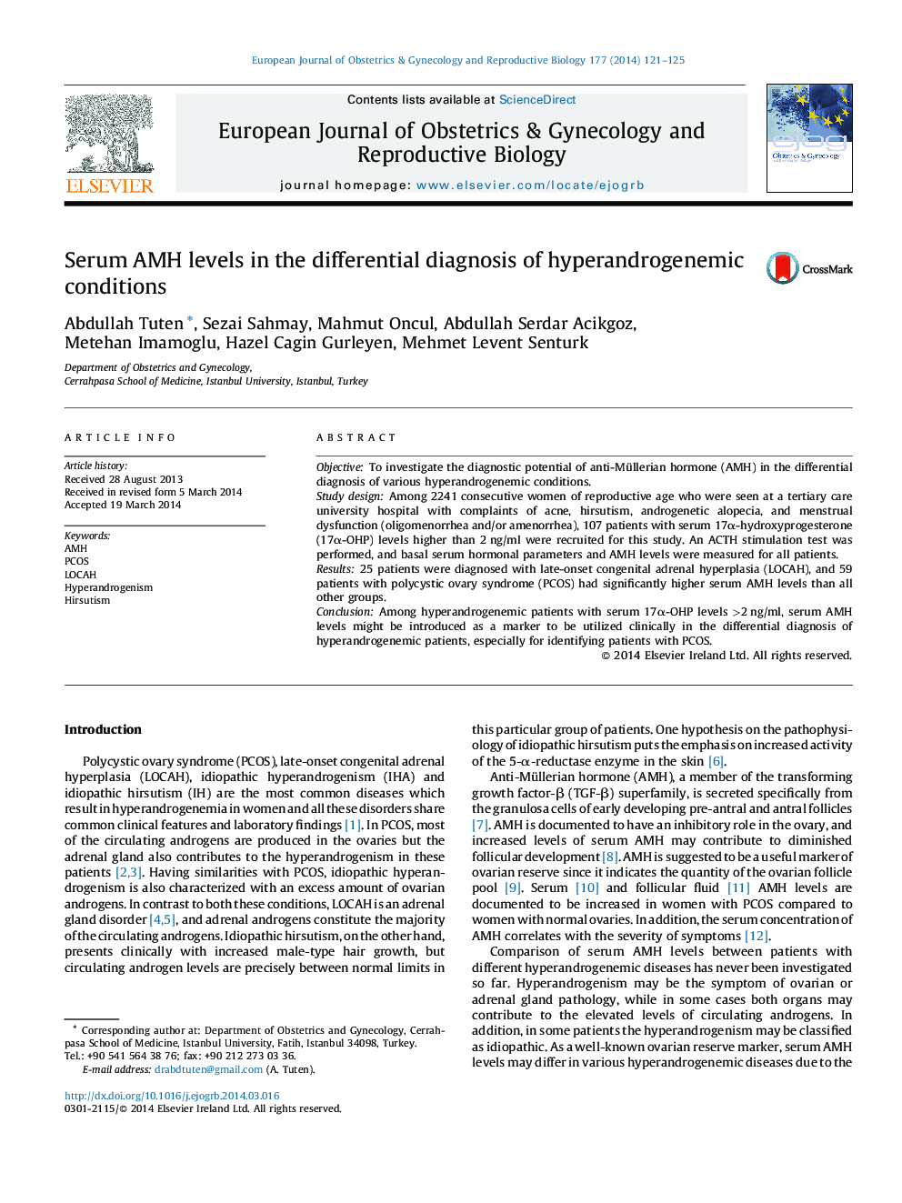 Serum AMH levels in the differential diagnosis of hyperandrogenemic conditions