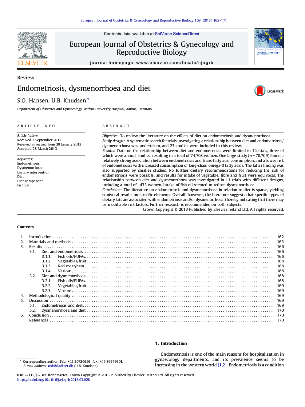 Endometriosis, dysmenorrhoea and diet