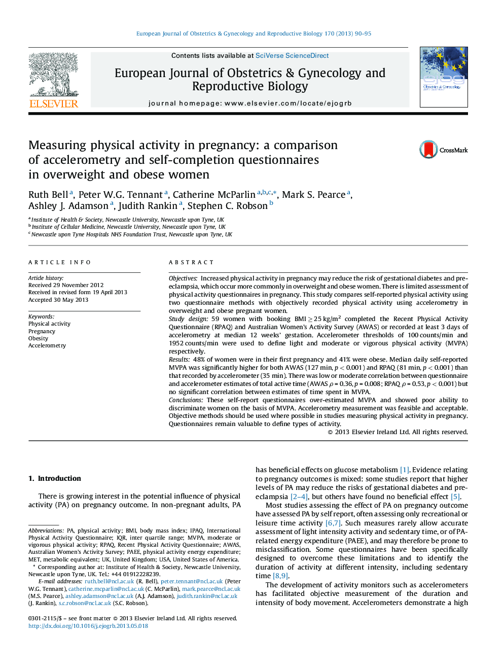 Measuring physical activity in pregnancy: a comparison of accelerometry and self-completion questionnaires in overweight and obese women