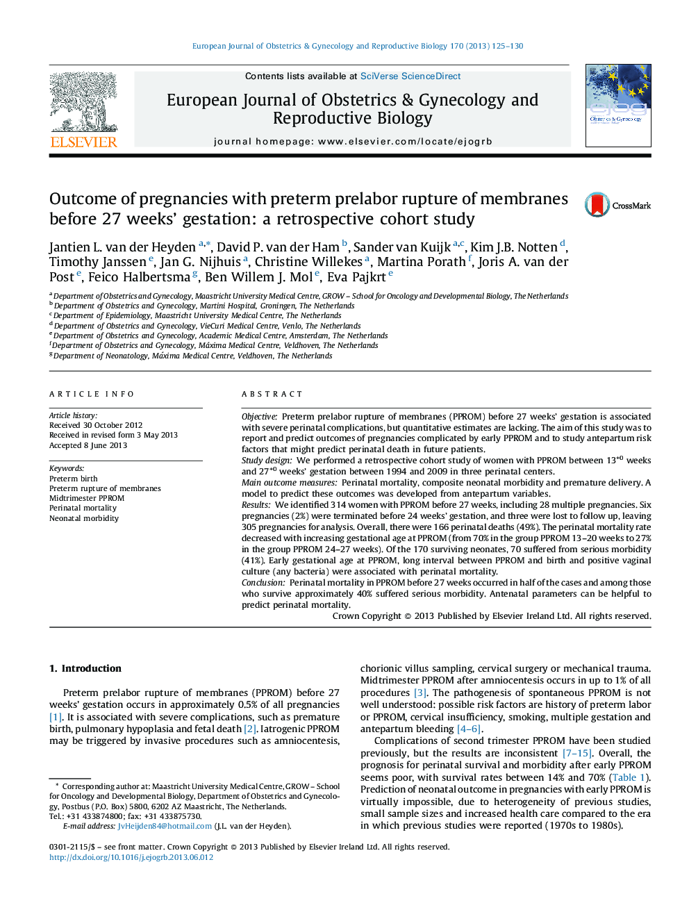 Outcome of pregnancies with preterm prelabor rupture of membranes before 27 weeks’ gestation: a retrospective cohort study