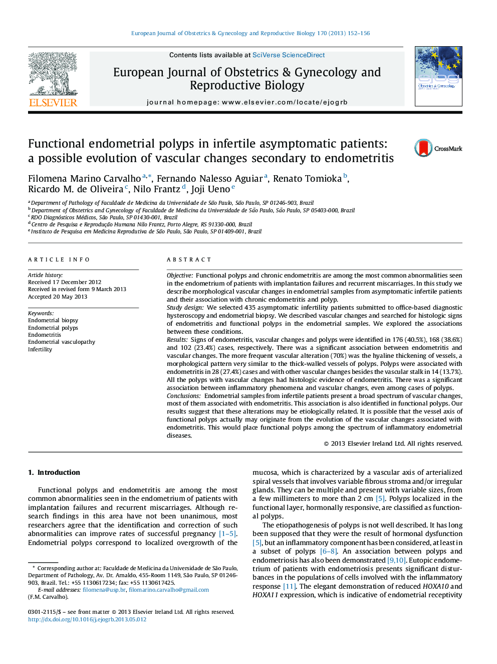 Functional endometrial polyps in infertile asymptomatic patients: a possible evolution of vascular changes secondary to endometritis