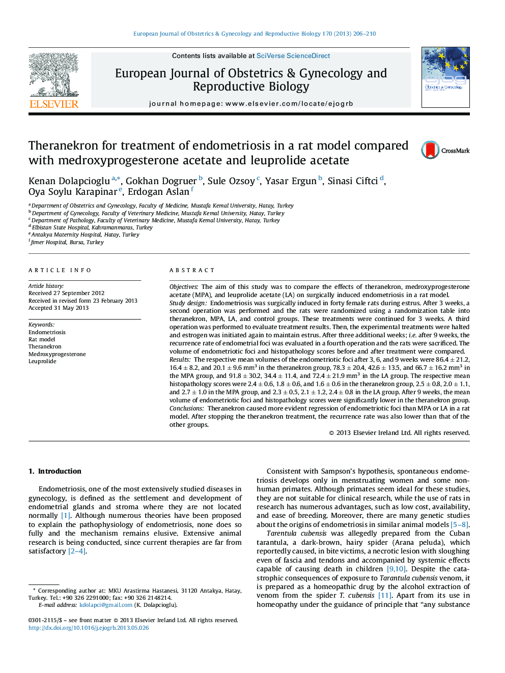 Theranekron for treatment of endometriosis in a rat model compared with medroxyprogesterone acetate and leuprolide acetate