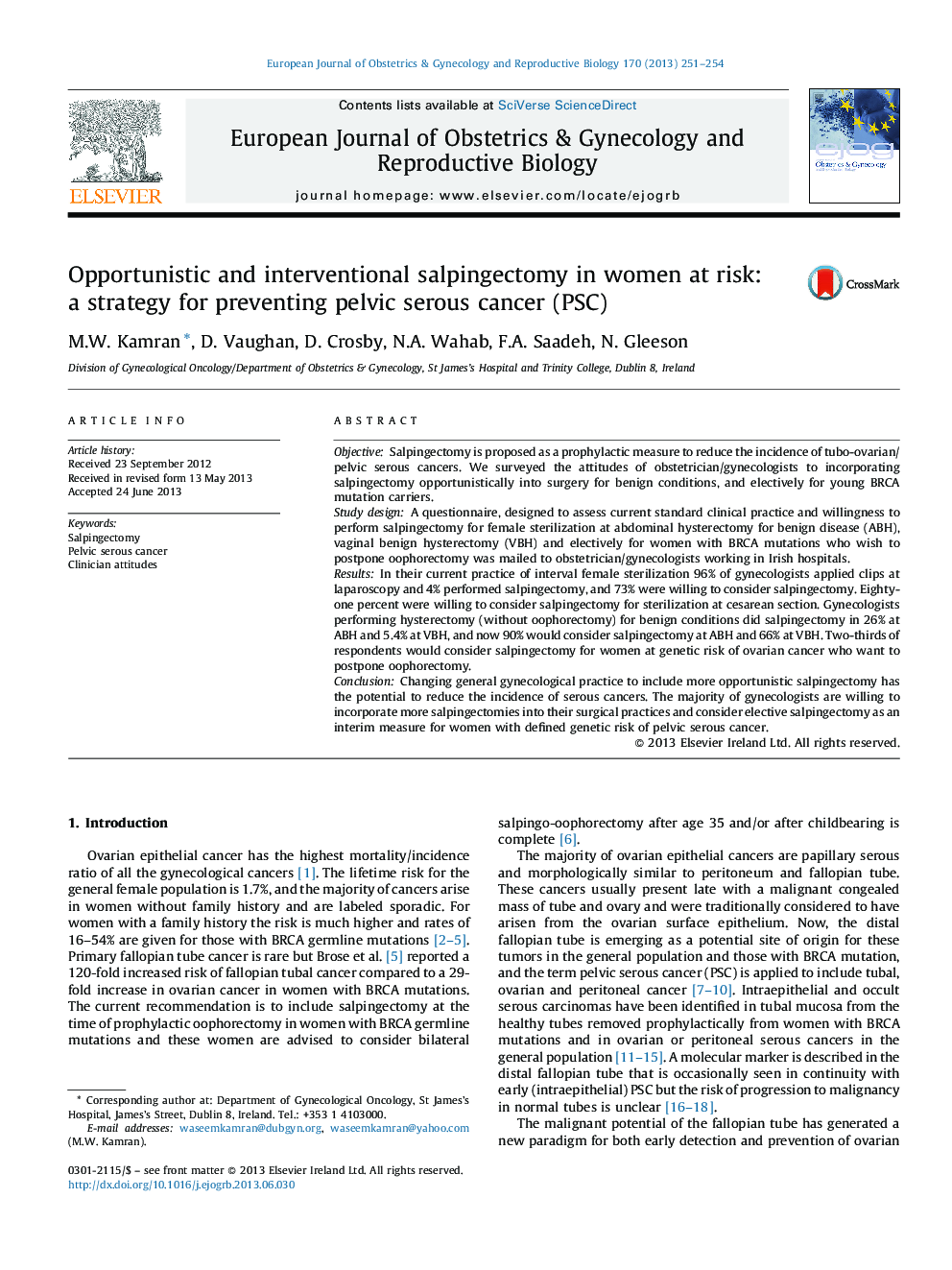 Opportunistic and interventional salpingectomy in women at risk: a strategy for preventing pelvic serous cancer (PSC)