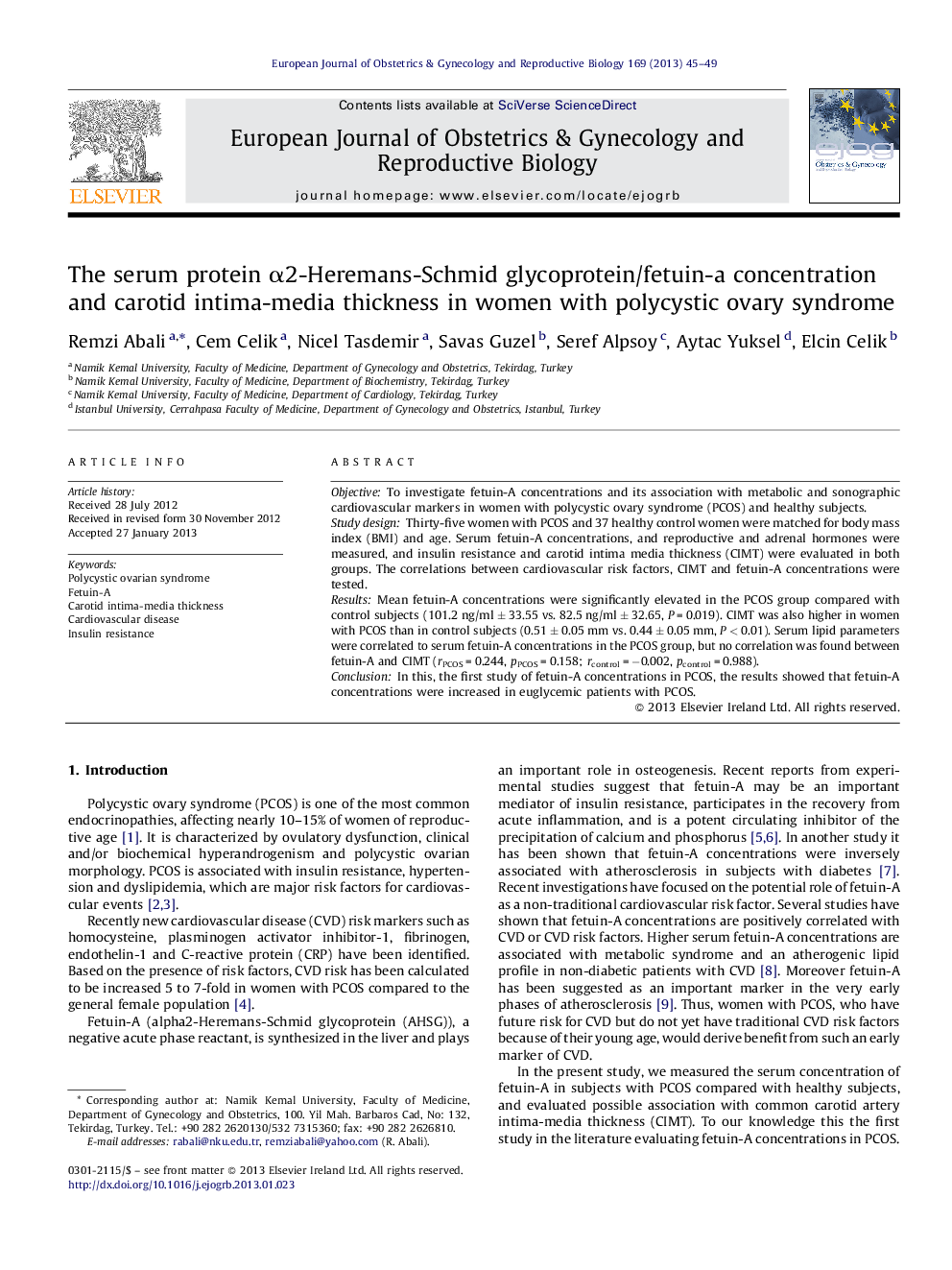 The serum protein α2-Heremans-Schmid glycoprotein/fetuin-a concentration and carotid intima-media thickness in women with polycystic ovary syndrome