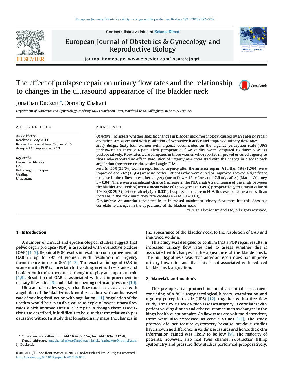 The effect of prolapse repair on urinary flow rates and the relationship to changes in the ultrasound appearance of the bladder neck