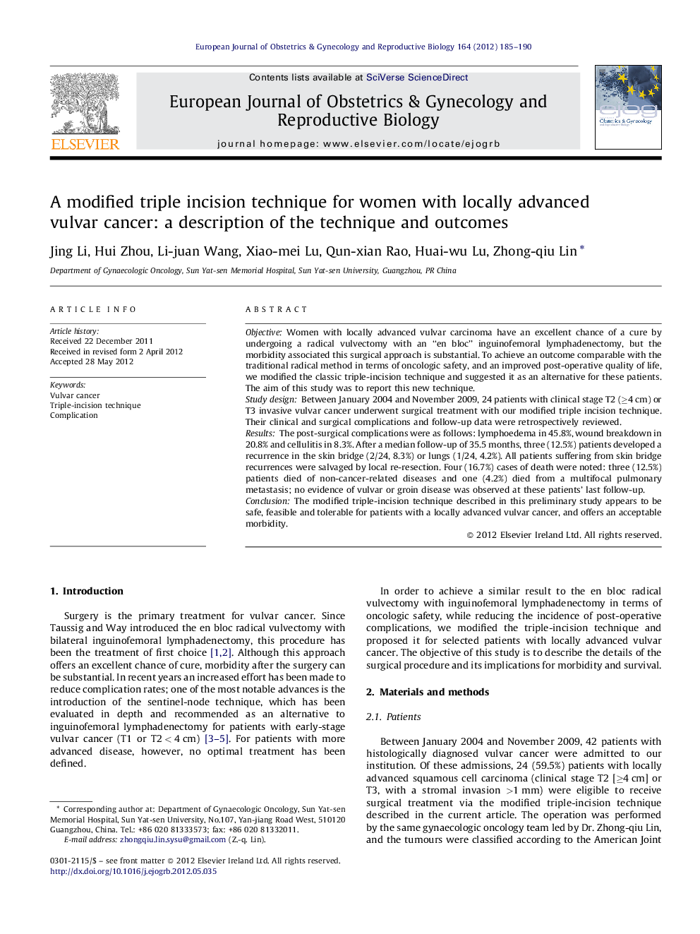 A modified triple incision technique for women with locally advanced vulvar cancer: a description of the technique and outcomes