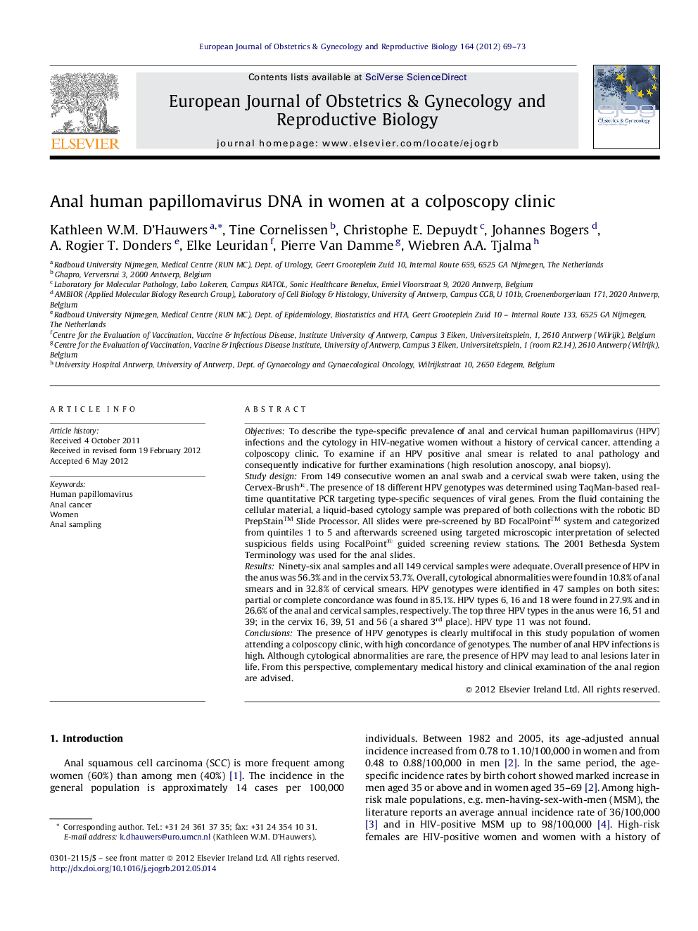 Anal human papillomavirus DNA in women at a colposcopy clinic