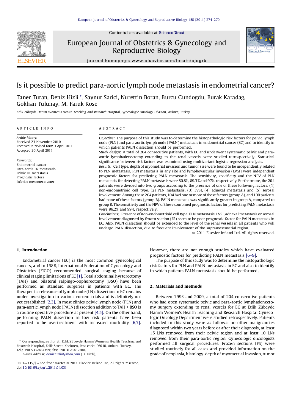 Is it possible to predict para-aortic lymph node metastasis in endometrial cancer?