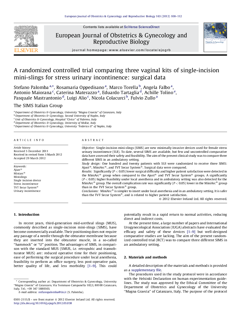 A randomized controlled trial comparing three vaginal kits of single-incision mini-slings for stress urinary incontinence: surgical data