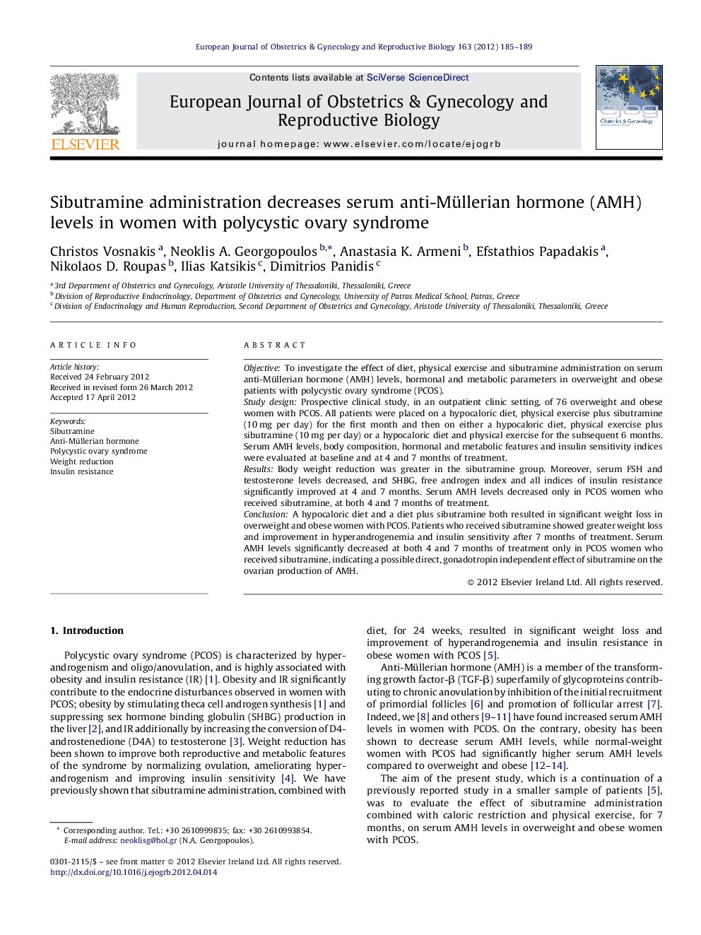 Sibutramine administration decreases serum anti-Müllerian hormone (AMH) levels in women with polycystic ovary syndrome