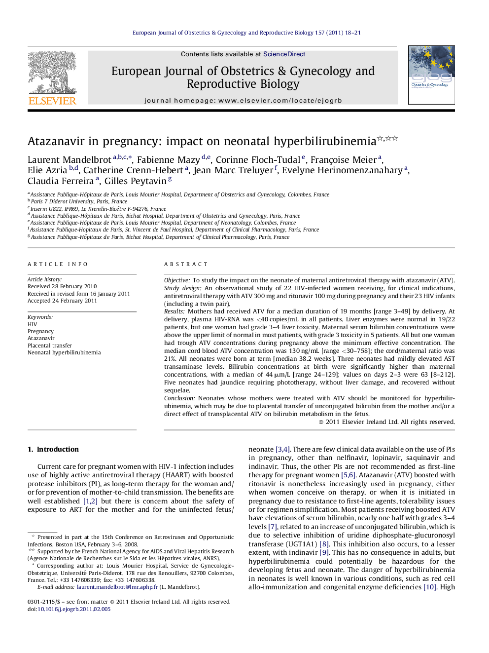 Atazanavir in pregnancy: impact on neonatal hyperbilirubinemia 