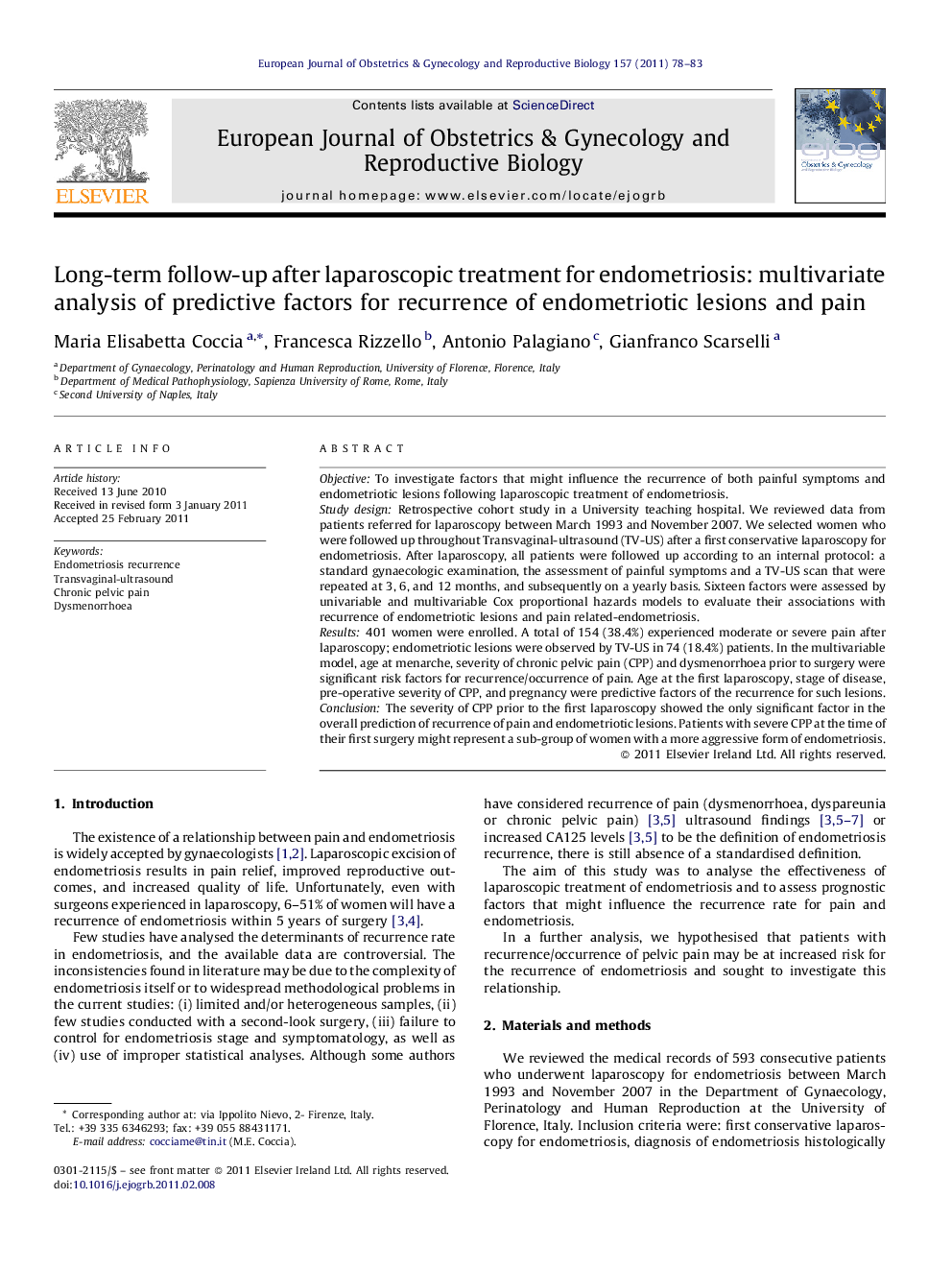 Long-term follow-up after laparoscopic treatment for endometriosis: multivariate analysis of predictive factors for recurrence of endometriotic lesions and pain