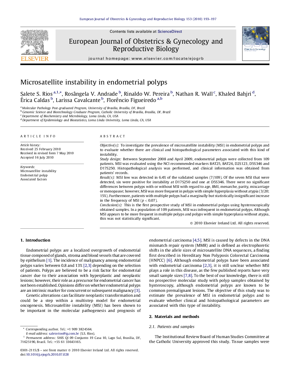 Microsatellite instability in endometrial polyps