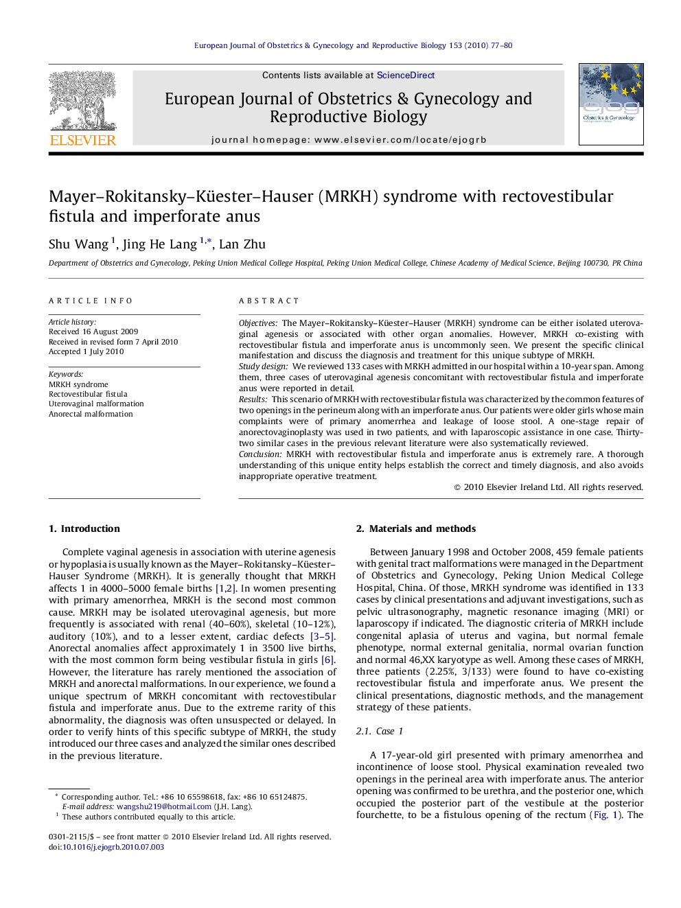 Mayer–Rokitansky–Küester–Hauser (MRKH) syndrome with rectovestibular fistula and imperforate anus