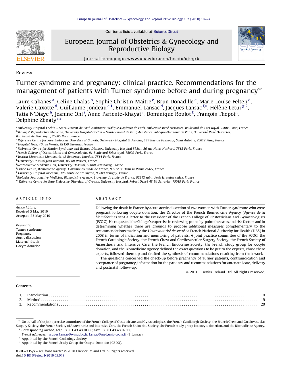 Turner syndrome and pregnancy: clinical practice. Recommendations for the management of patients with Turner syndrome before and during pregnancy 