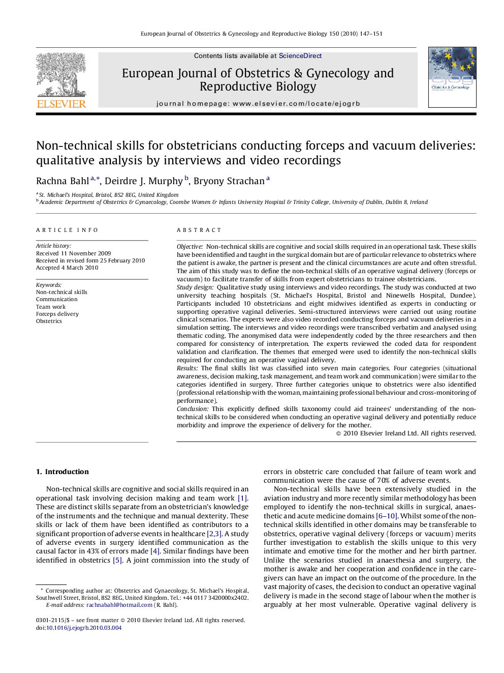 Non-technical skills for obstetricians conducting forceps and vacuum deliveries: qualitative analysis by interviews and video recordings