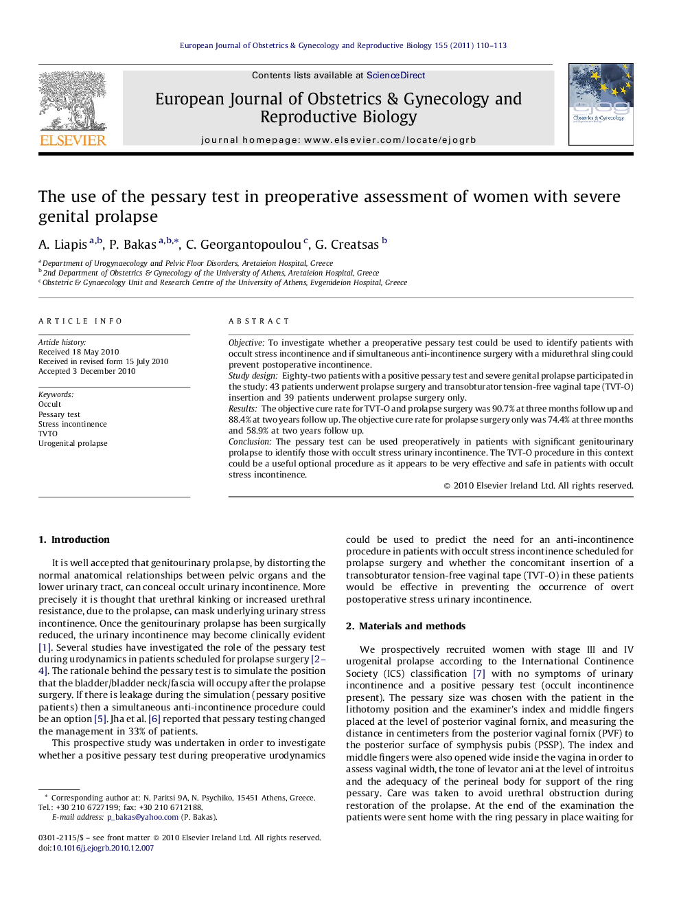 The use of the pessary test in preoperative assessment of women with severe genital prolapse