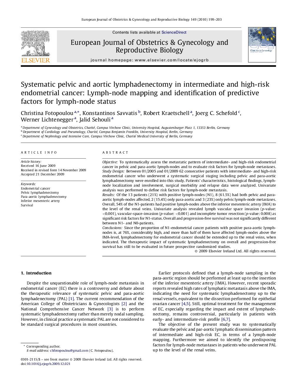 Systematic pelvic and aortic lymphadenectomy in intermediate and high-risk endometrial cancer: Lymph-node mapping and identification of predictive factors for lymph-node status