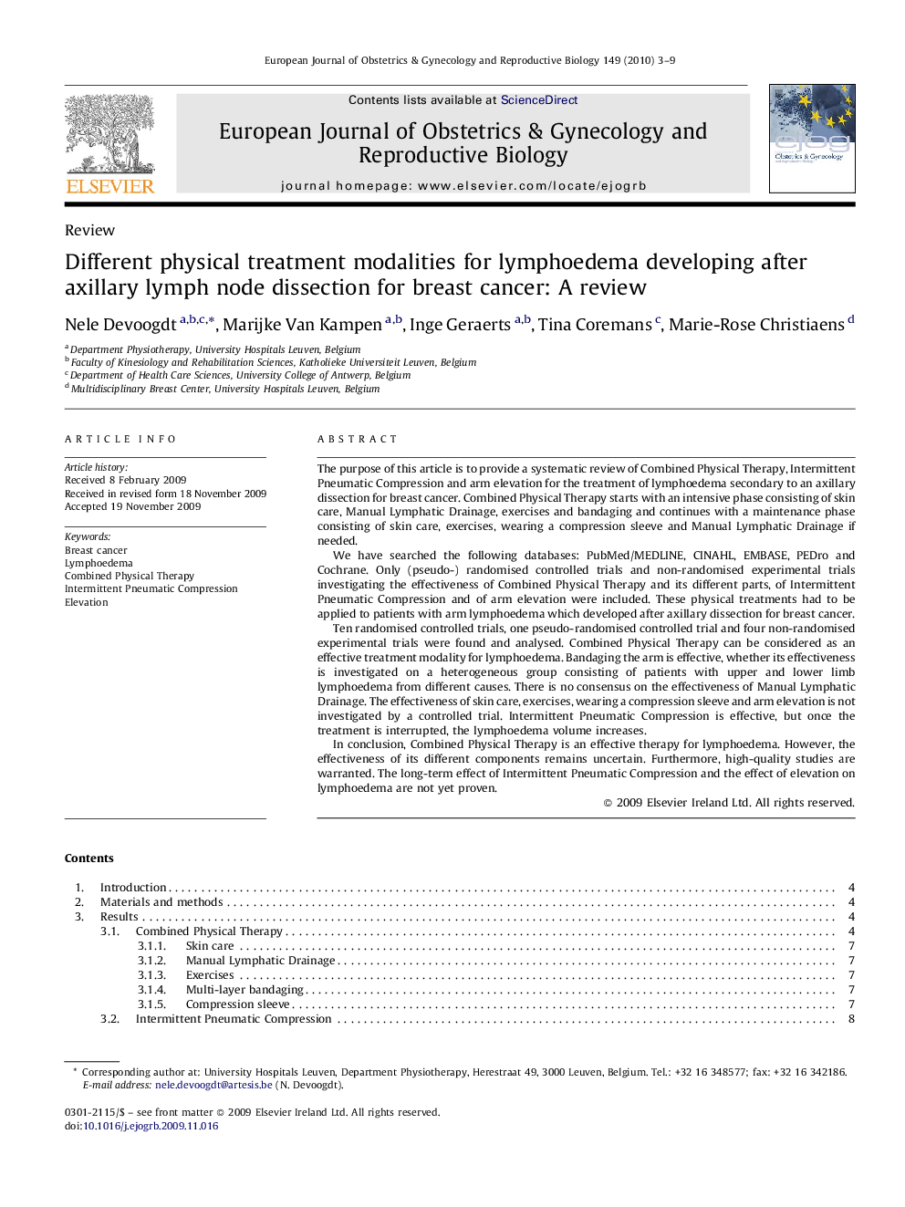 Different physical treatment modalities for lymphoedema developing after axillary lymph node dissection for breast cancer: A review