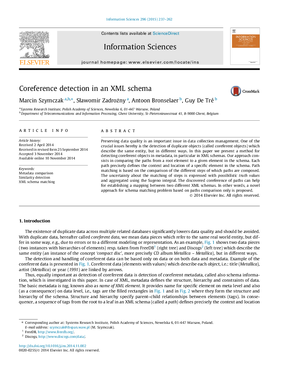 Coreference detection in an XML schema