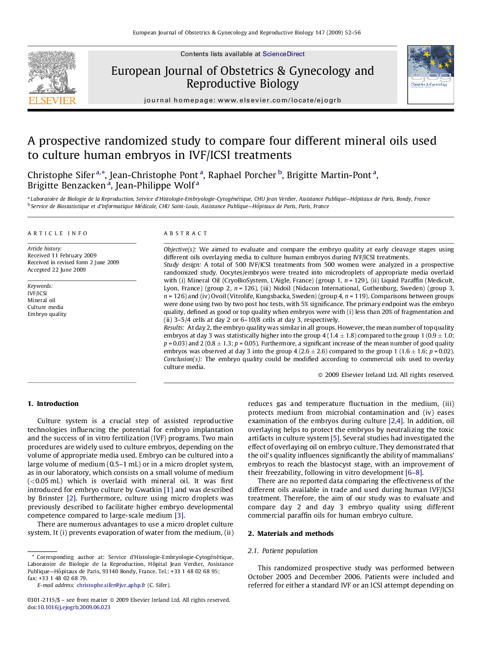 A prospective randomized study to compare four different mineral oils used to culture human embryos in IVF/ICSI treatments